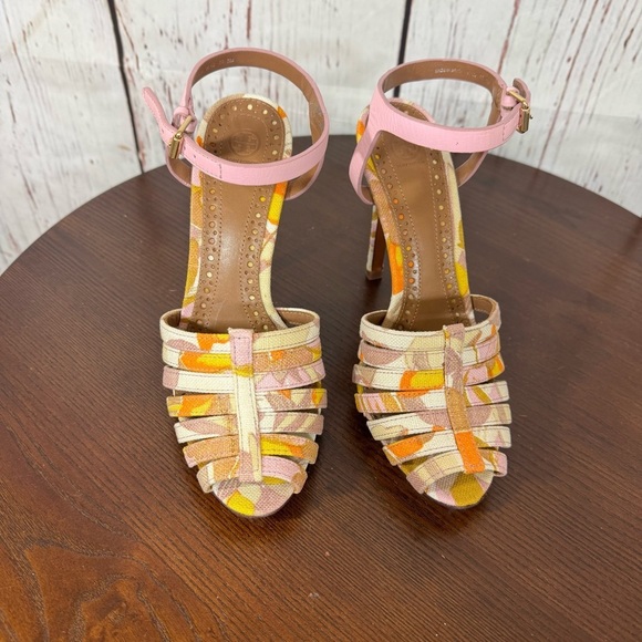 Tory Burch Muted Floral ankle strap strapoy 5”Heels size 7 Never worn - Picture 4 of 16
